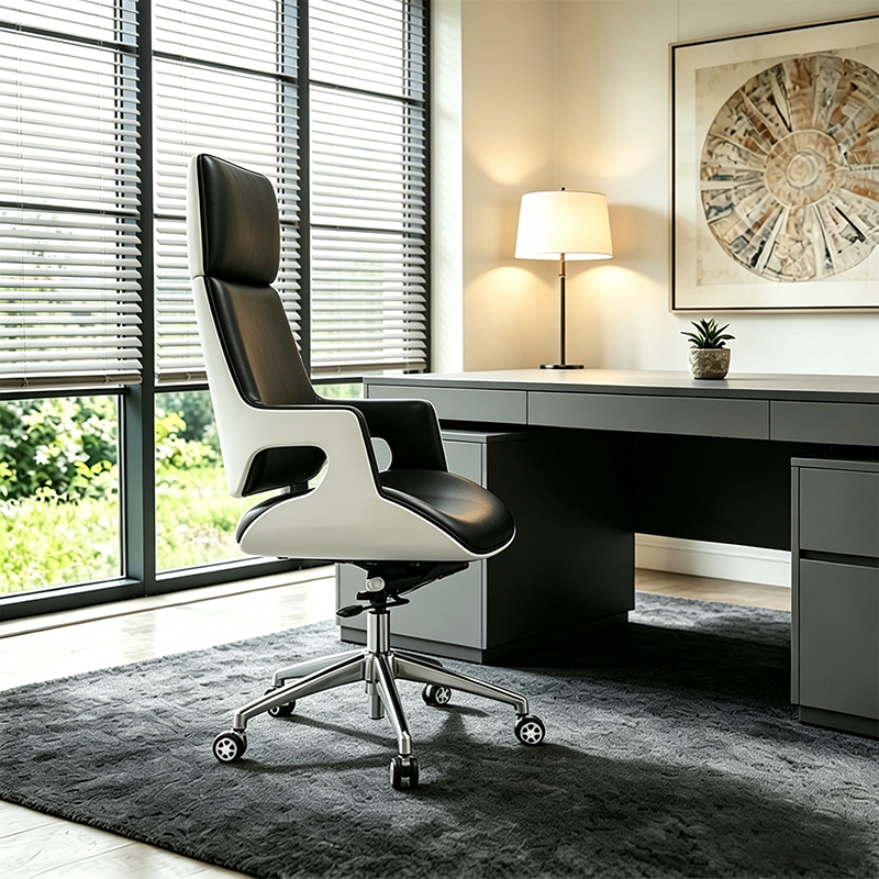 Modern Premium Brazilian Cowhide Leather Contact Surface Executive Desk Chair - Rectangular High Back Padded Cushion Office Chair For Home Office