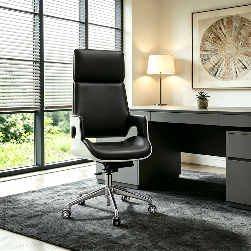 Modern Premium Brazilian Cowhide Leather Contact Surface Executive Desk Chair - Rectangular High Back Padded Cushion Office Chair For Home Office