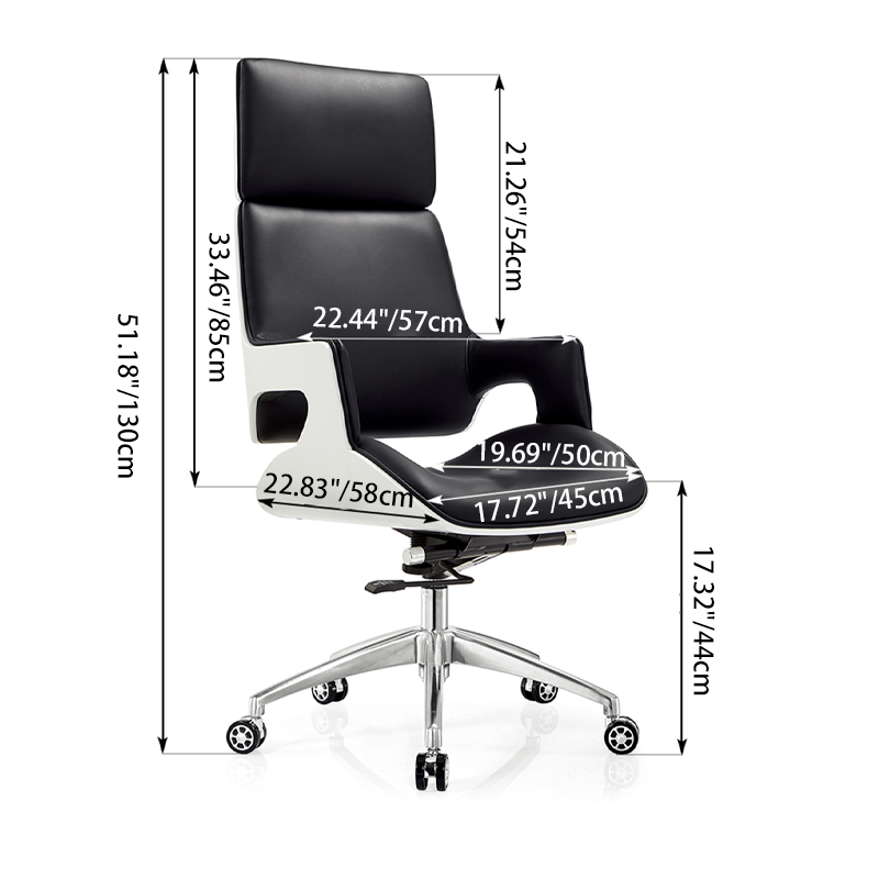 Modern Premium Brazilian Cowhide Leather Contact Surface Executive Desk Chair - Rectangular High Back Padded Cushion Office Chair For Home Office