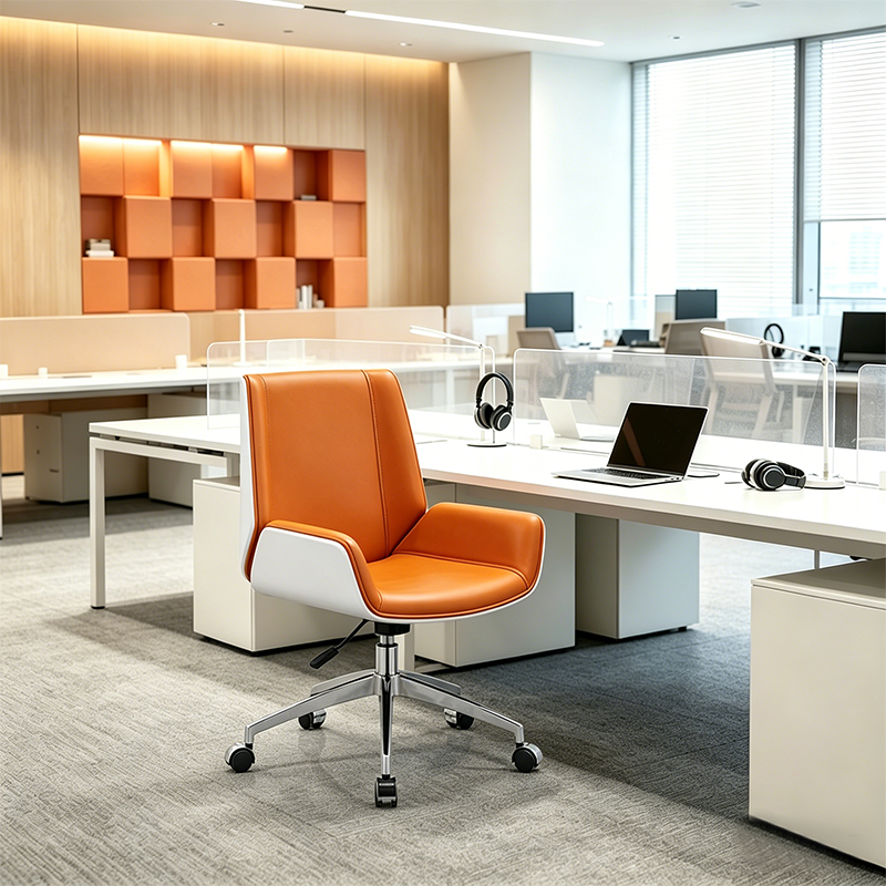 Modern Premium Brazilian Cowhide Leather Contact Surface Executive Mid Back Desk Chair - Rectangular High Back High Density Foam Cushion Aluminum Base Office Chair For Home Office