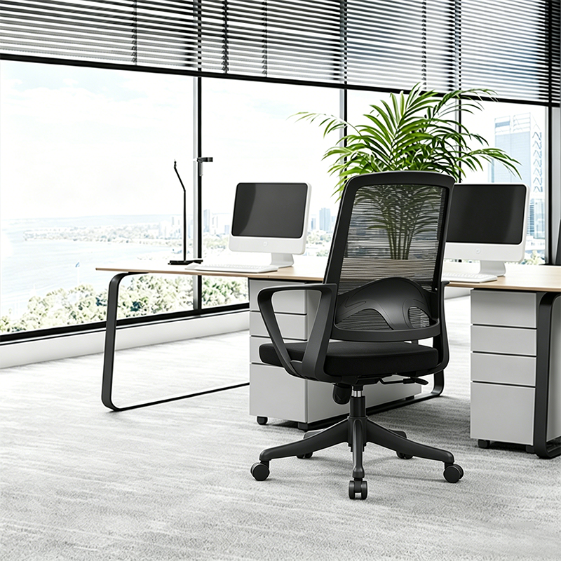 Modern Ergonomic Mid Back Mesh Office Chair - Rectangular Lumbar Support Breathable Backrest Desk Chair For Home Office