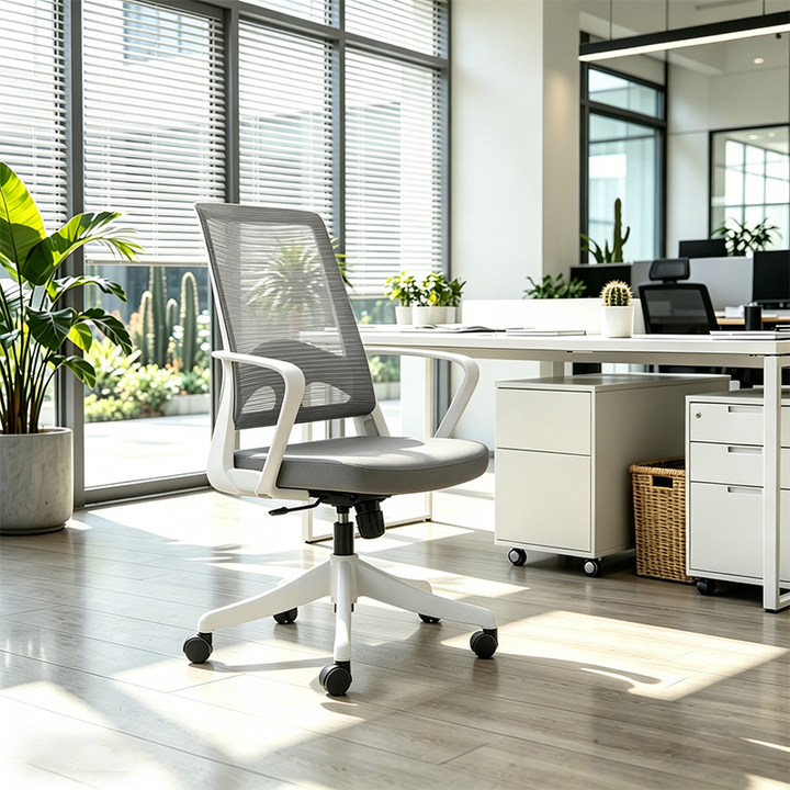 Modern Ergonomic Breathable Mesh Office Chair - Rectangular Lumbar Support Backrest Mid Back Desk Chair For Home Office