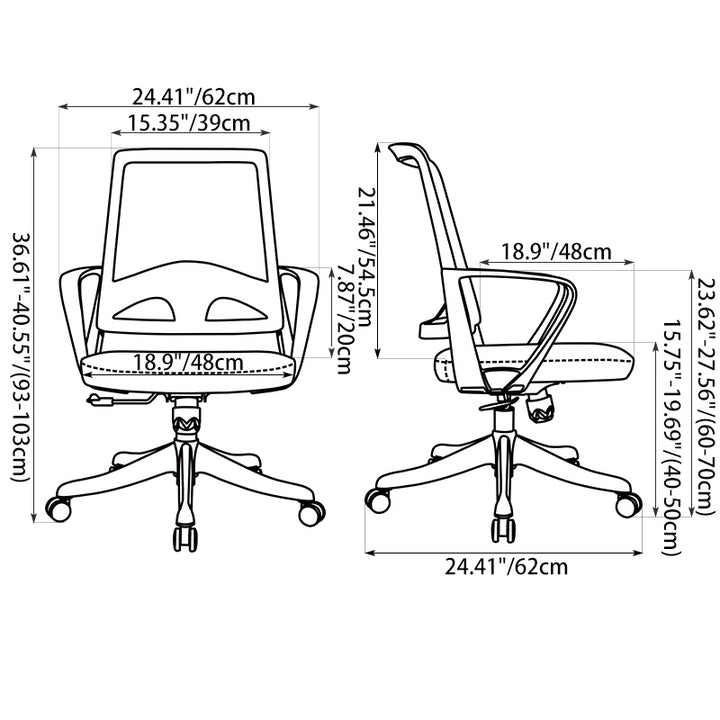 Modern Ergonomic Breathable Mesh Office Chair - Rectangular Lumbar Support Backrest Mid Back Desk Chair For Home Office