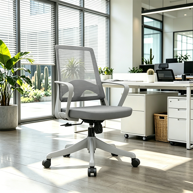 Silla de escritorio moderna ergonómica con cojín de espuma de alta densidad y malla transpirable - Silla de oficina de respaldo medio con soporte lumbar rectangular para oficina en casa 