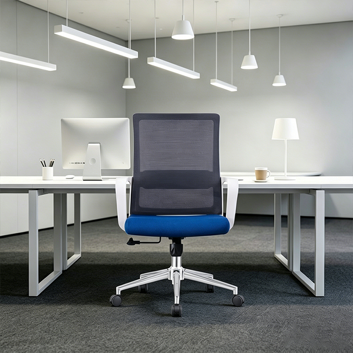 Modern Adjustable Mid-Back Mesh Work Chair - Rectangular Lumbar Support Noise-Reducing PU Casters Desk Chair For Home Office