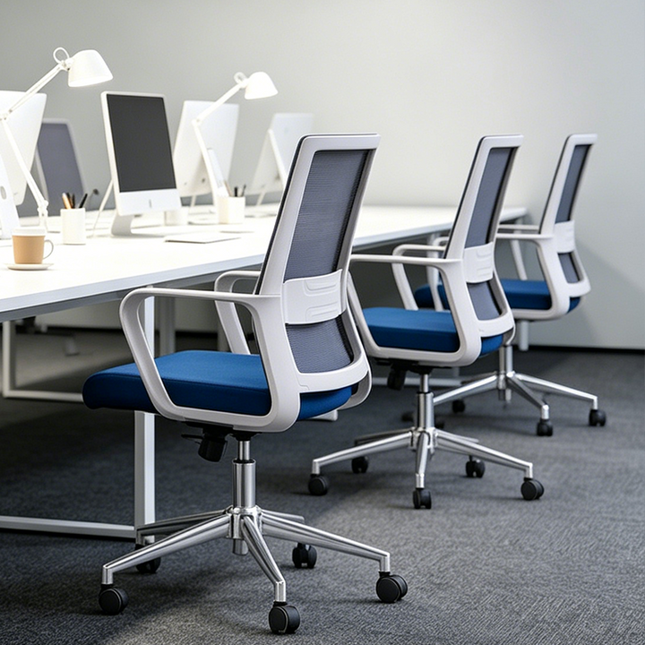 Modern Adjustable Mid-Back Mesh Work Chair - Rectangular Lumbar Support Noise-Reducing PU Casters Desk Chair For Home Office