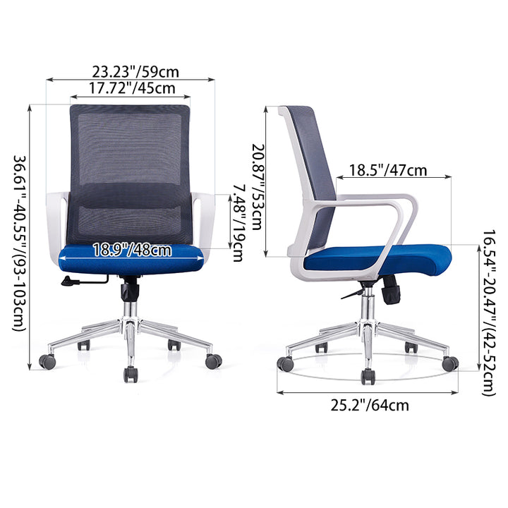 Modern Adjustable Mid-Back Mesh Work Chair - Rectangular Lumbar Support Noise-Reducing PU Casters Desk Chair For Home Office