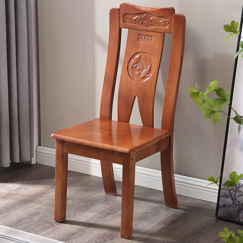 Traditional Chinese Rectangular Curved Rubberwood Dining Chair Backrest Armless For Dining Room