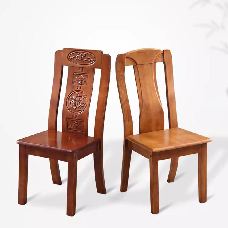 Traditional Chinese Rectangular Curved Rubberwood Dining Chair Backrest Armless For Dining Room