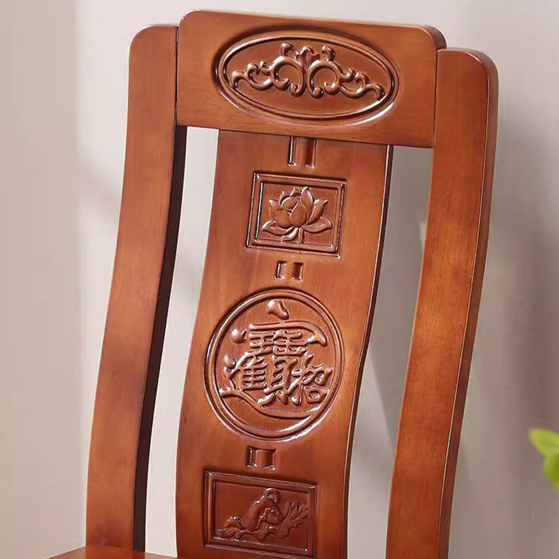 Traditional Chinese Rectangular Curved Rubberwood Dining Chair Backrest Armless For Dining Room
