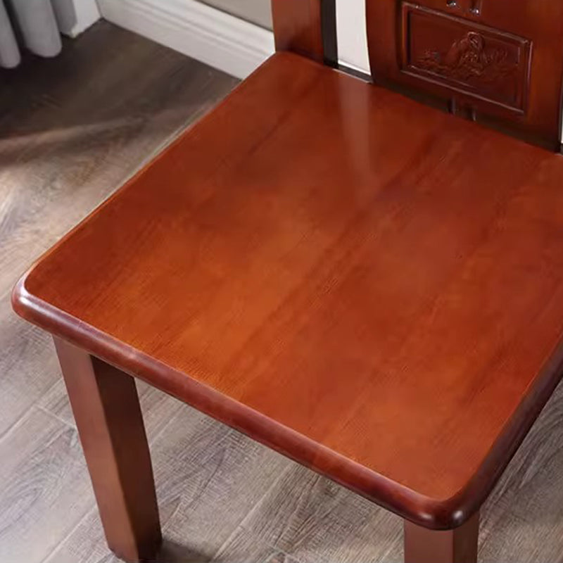 Traditional Chinese Rectangular Curved Rubberwood Dining Chair Backrest Armless For Dining Room