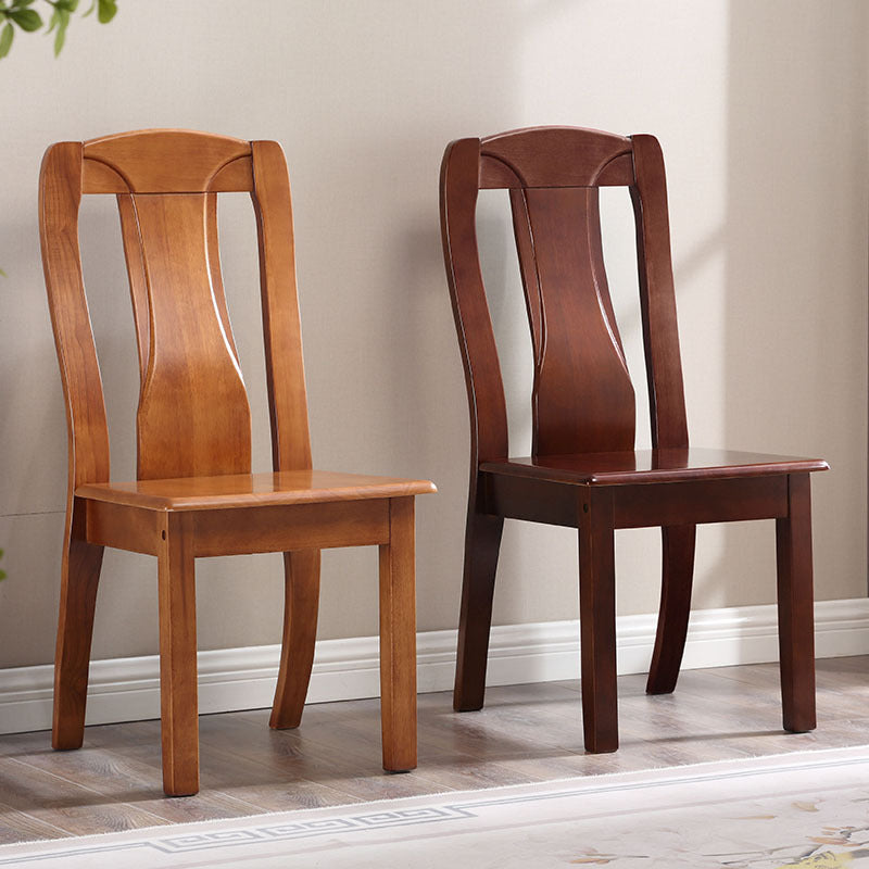 Traditional Chinese Rectangular Curved Rubberwood Dining Chair Backrest Armless For Dining Room