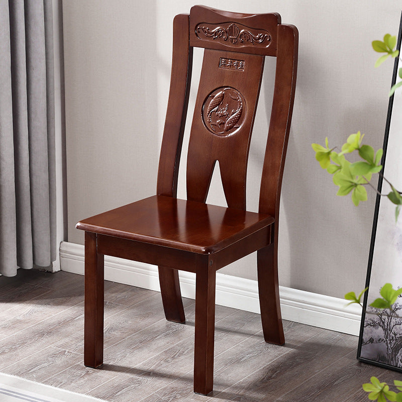 Traditional Chinese Rectangular Curved Rubberwood Dining Chair Backrest Armless For Dining Room