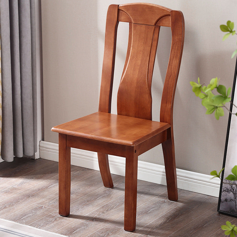 Traditional Chinese Rectangular Curved Rubberwood Dining Chair Backrest Armless For Dining Room