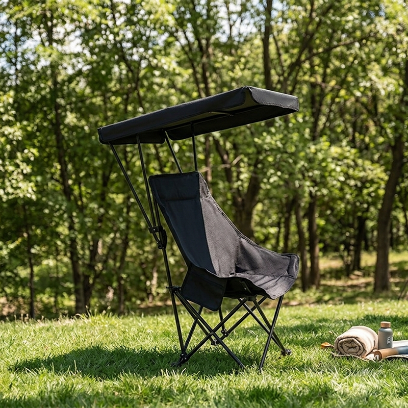 Modern Minimalist Rectangular Oxford Fabric Carbon Steel Folding Camping Chair Backrest Sunshade For Outdoor