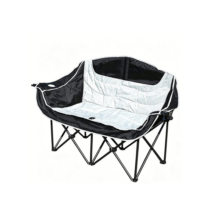 Moderner minimalistischer klappbarer Campingstuhl für den Außenbereich aus rechteckigem, gebogenem Oxford-Gewebe und Eisen mit Rückenlehne und Armlehnen 