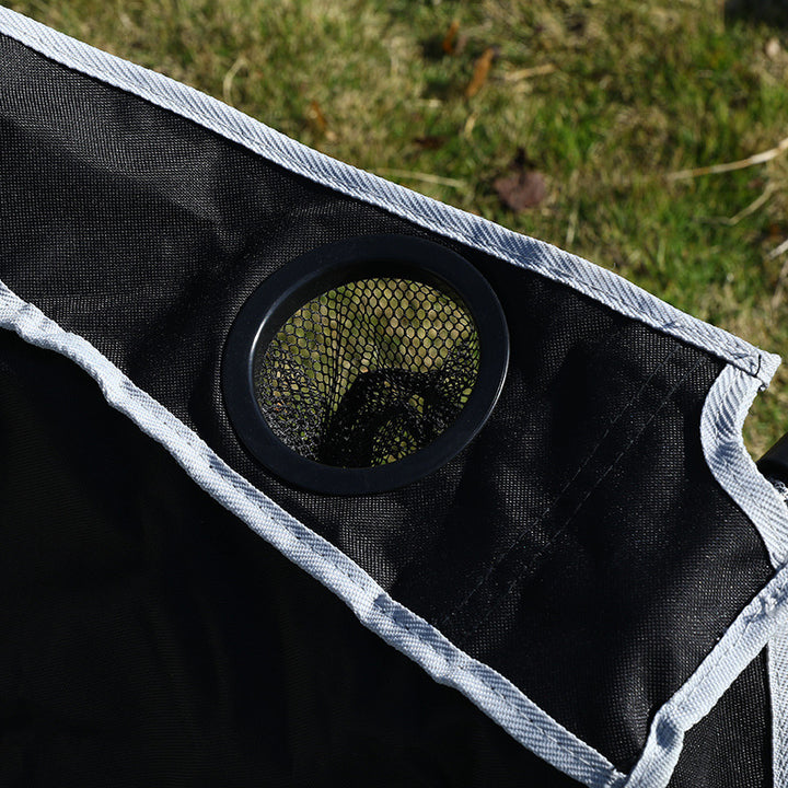 Moderner minimalistischer klappbarer Campingstuhl für den Außenbereich aus rechteckigem, gebogenem Oxford-Gewebe und Eisen mit Rückenlehne und Armlehnen 