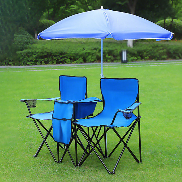 Modern Minimalist Rectangular Oxford Fabric Steel Foldable Sunshade Camping Chair Double Chair Backrest Armrest For Outdoor