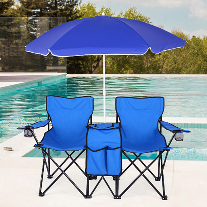 Modern Minimalist Rectangular Oxford Fabric Steel Foldable Sunshade Camping Chair Double Chair Backrest Armrest For Outdoor