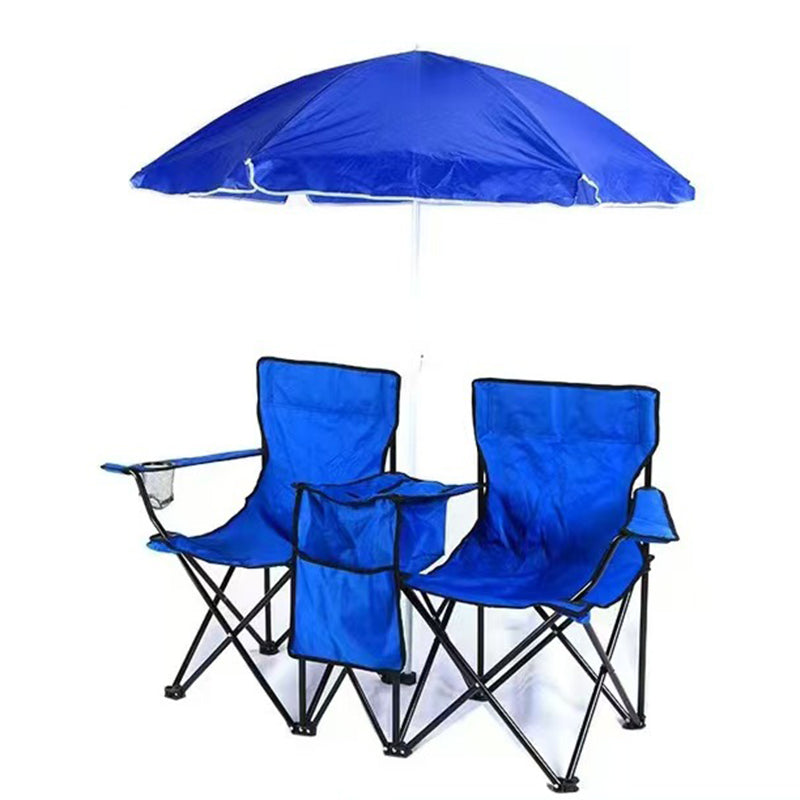 Modern Minimalist Rectangular Oxford Fabric Steel Foldable Sunshade Camping Chair Double Chair Backrest Armrest For Outdoor
