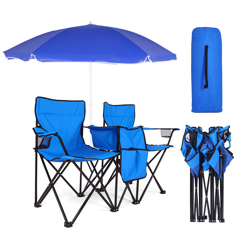Modern Minimalist Rectangular Oxford Fabric Steel Foldable Sunshade Camping Chair Double Chair Backrest Armrest For Outdoor