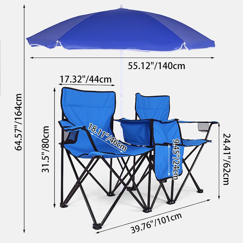 Modern Minimalist Rectangular Oxford Fabric Steel Foldable Sunshade Camping Chair Double Chair Backrest Armrest For Outdoor