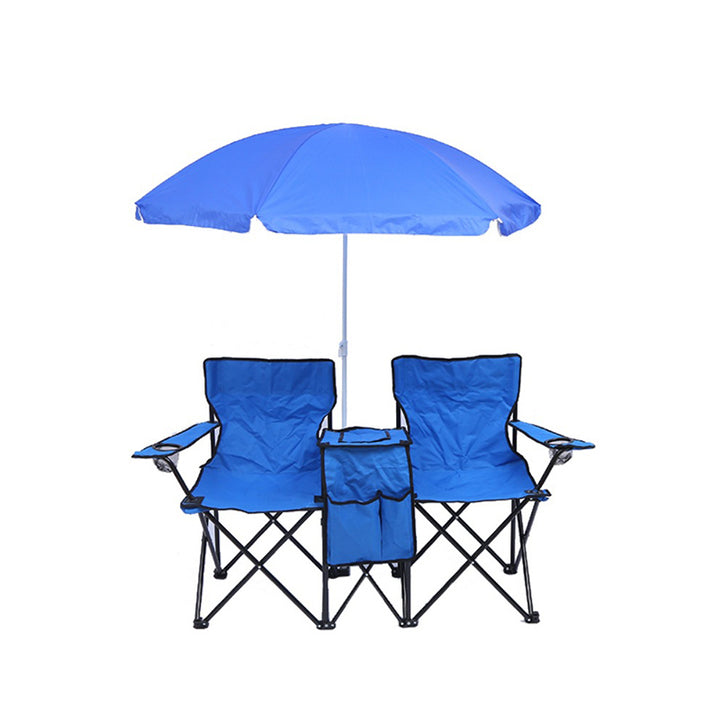 Modern Minimalist Rectangular Oxford Fabric Steel Foldable Sunshade Camping Chair Double Chair Backrest Armrest For Outdoor