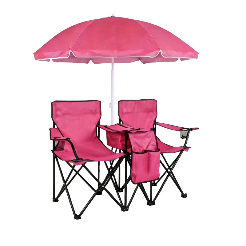 Modern Minimalist Rectangular Oxford Fabric Steel Foldable Sunshade Camping Chair Double Chair Backrest Armrest For Outdoor