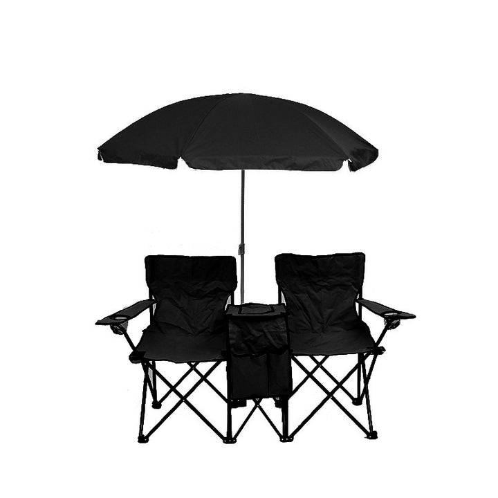 Modern Minimalist Rectangular Oxford Fabric Steel Foldable Sunshade Camping Chair Double Chair Backrest Armrest For Outdoor