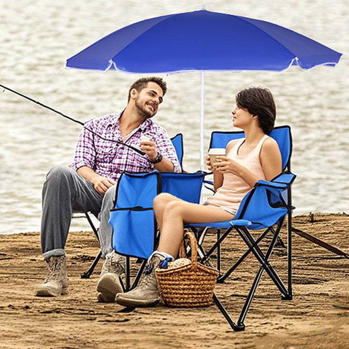 Modern Minimalist Rectangular Oxford Fabric Steel Foldable Sunshade Camping Chair Double Chair Backrest Armrest For Outdoor