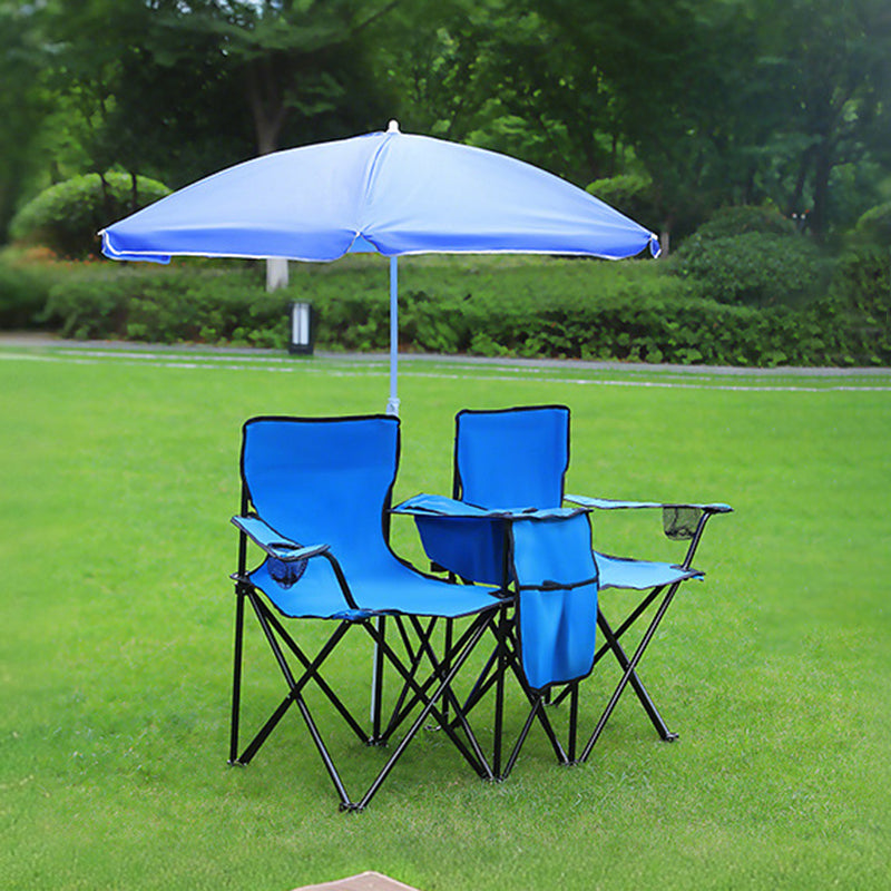 Modern Minimalist Rectangular Oxford Fabric Steel Foldable Sunshade Camping Chair Double Chair Backrest Armrest For Outdoor