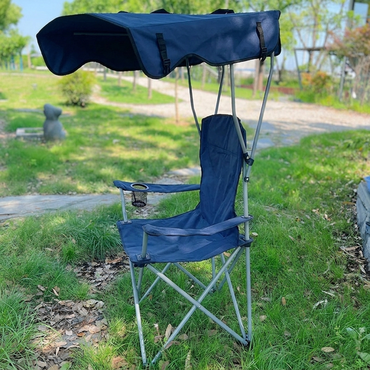Modern Minimalist Rectangular Oxford Fabric Carbon Steel Folding Sunshade Camping Chair Backrest Armrest For Outdoor