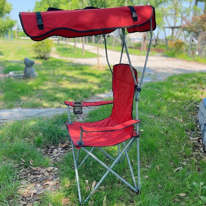Modern Minimalist Rectangular Oxford Fabric Carbon Steel Folding Sunshade Camping Chair Backrest Armrest For Outdoor