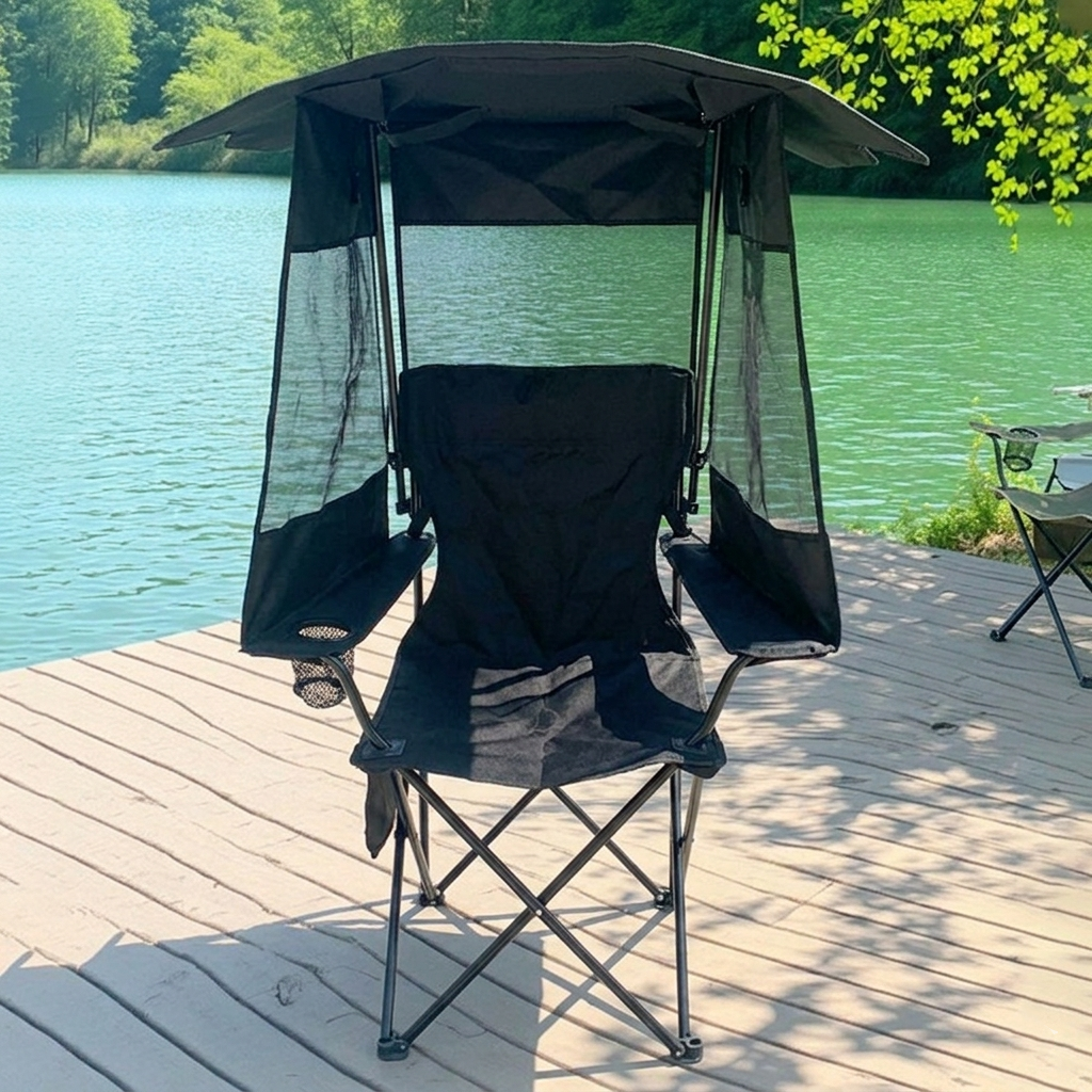Modern Minimalist Rectangular Oxford Fabric Carbon Steel Folding Sunshade Camping Chair Backrest Armrest For Outdoor