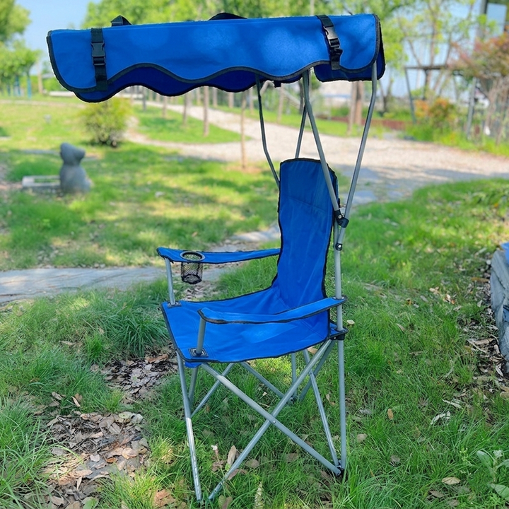 Modern Minimalist Rectangular Oxford Fabric Carbon Steel Folding Sunshade Camping Chair Backrest Armrest For Outdoor