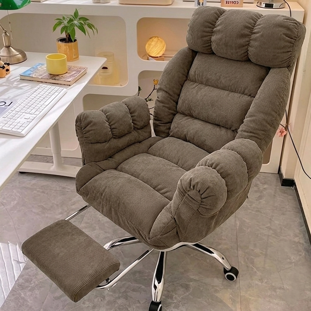 Modern Minimalist Rectangular Corduroy Stainless Steel Adjustable Swivel Desk Chair Backrest Armrest For Home Office