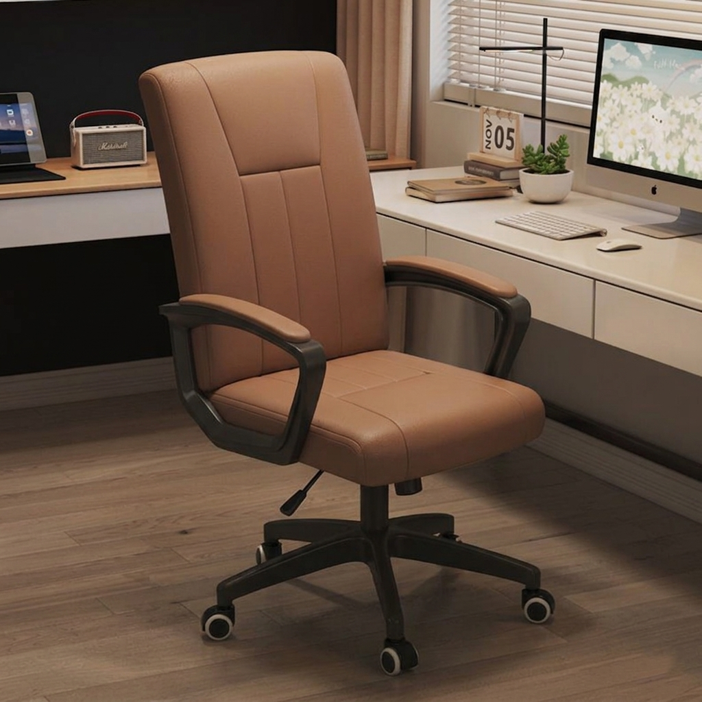 Moderner minimalistischer rechteckiger Schreibtischstuhl aus PU-Leder, Metall und Nylon mit verstellbarer Drehfunktion, Rückenlehne und Armlehnen für das Homeoffice 