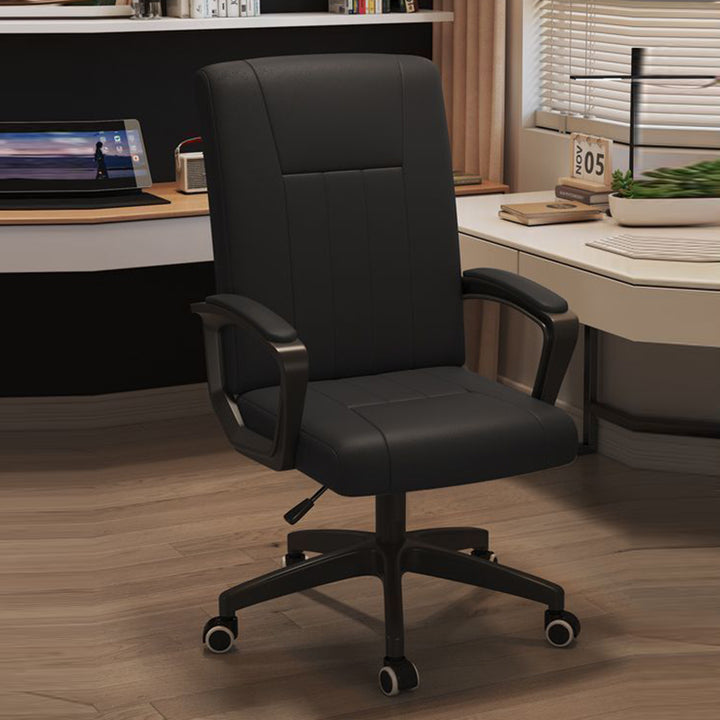 Moderner minimalistischer rechteckiger Schreibtischstuhl aus PU-Leder, Metall und Nylon mit verstellbarer Drehfunktion, Rückenlehne und Armlehnen für das Homeoffice 