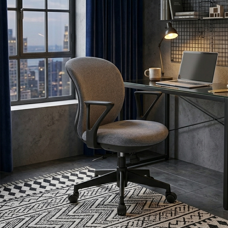 Modern Minimalist Curved PP Fiberglass Mesh Fabric Plywood Nylon Height-Adjustable Swivel Desk Chair Backrest Armrest For Home Office