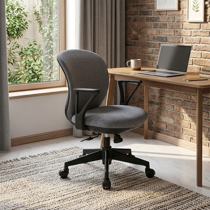 Modern Minimalist Curved PP Fiberglass Mesh Fabric Plywood Nylon Height-Adjustable Swivel Desk Chair Backrest Armrest For Home Office