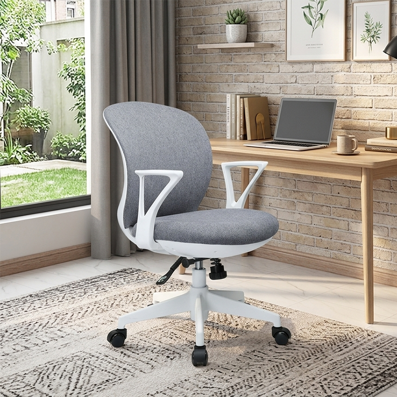 Modern Minimalist Curved PP Fiberglass Mesh Fabric Plywood Nylon Height-Adjustable Swivel Desk Chair Backrest Armrest For Home Office