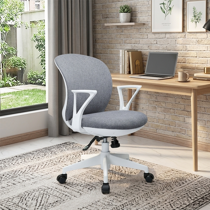 Modern Minimalist Curved PP Fiberglass Mesh Fabric Plywood Nylon Height-Adjustable Swivel Desk Chair Backrest Armrest For Home Office