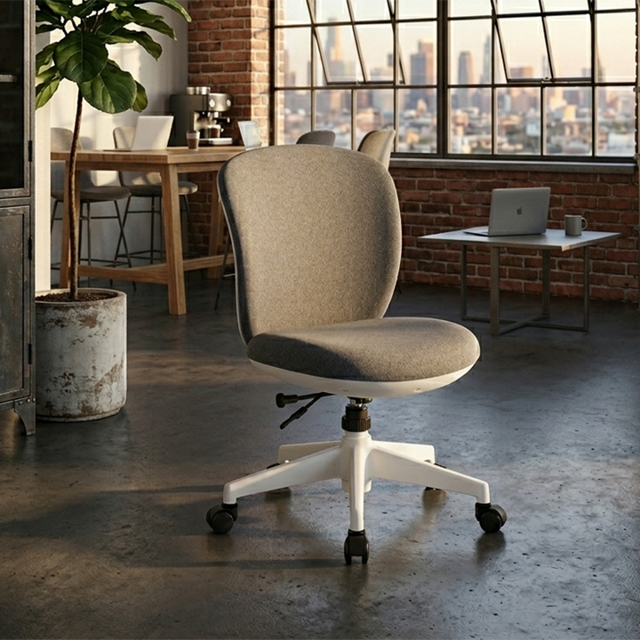 Modern Minimalist Curved PP Fiberglass Mesh Fabric Plywood Nylon Height-Adjustable Swivel Desk Chair Backrest Armrest For Home Office