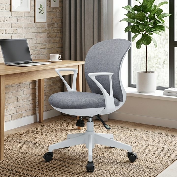 Modern Minimalist Curved PP Fiberglass Mesh Fabric Plywood Nylon Height-Adjustable Swivel Desk Chair Backrest Armrest For Home Office