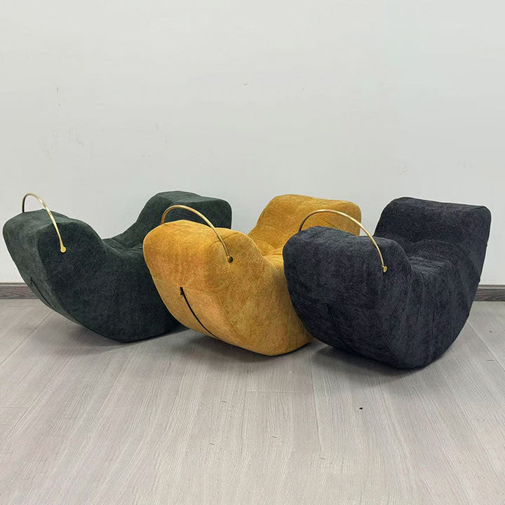 Modern Minimalist Velvet Pine Wood Iron Banana Rocking Chair Backrest Armless For Living Room
