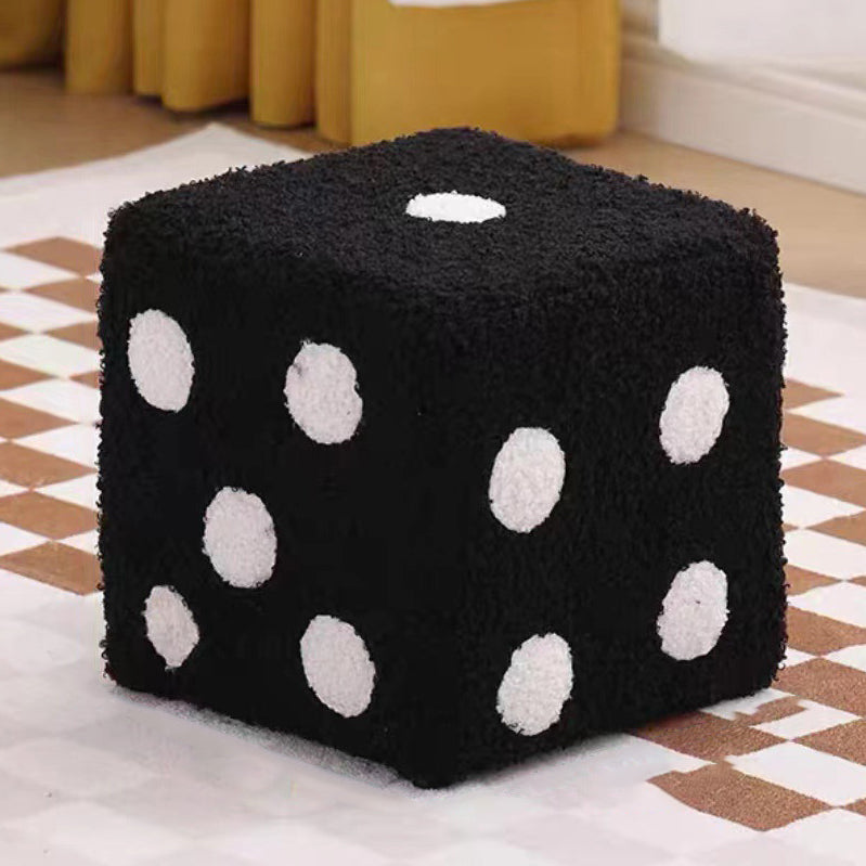 Taburete bajo contemporáneo de sherpa creativo y cubo de madera maciza en forma de dado con almohadillas antideslizantes para dormitorio y sala de estar 