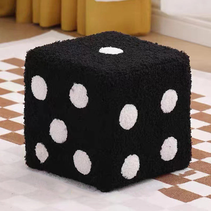 Taburete bajo contemporáneo de sherpa creativo y cubo de madera maciza en forma de dado con almohadillas antideslizantes para dormitorio y sala de estar 