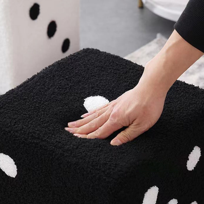 Taburete bajo contemporáneo de sherpa creativo y cubo de madera maciza en forma de dado con almohadillas antideslizantes para dormitorio y sala de estar 