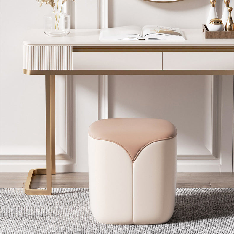 Modern Minimalist Leather & Solid Wood Rounded Rectangle Vanity Stool For Bedroom & Living Room