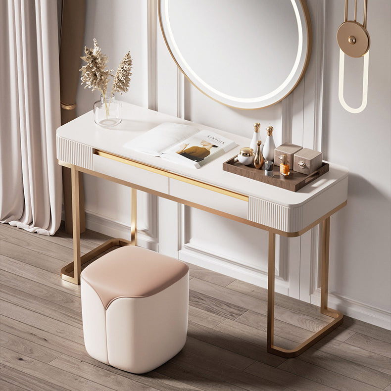 Modern Minimalist Leather & Solid Wood Rounded Rectangle Vanity Stool For Bedroom & Living Room